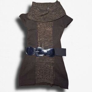 It’s Our Time Brown Knit Tunic Sweater Dress with Belt - Size‎ M